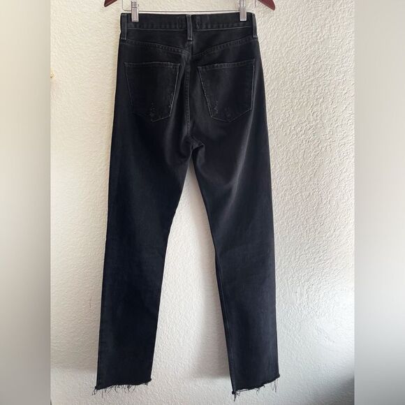 AGOLDE Cherie High Rise Straight jeans black destroyed ripped knees SIZE: 24 - Picture 6 of 11